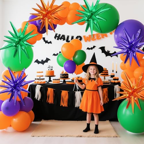 Orange Purple Green Star Balloons, 6PCS 22 Inch Foil Explosion Star Balloon - color: Orange Purple Green