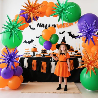 Orange Purple Green Star Balloons, 6PCS 22 Inch Foil Explosion Star Balloon - color: Orange Purple Green
