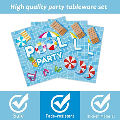96 Pieces Pool Party Tableware Set for Summer Beach Table Decorations Supplies Beach Ball Birthday Dessert Plates Summer Pool Party Napkins Forks for 24 Guests Hawaiian Pool Birthday Party Favors - style: Pool Party