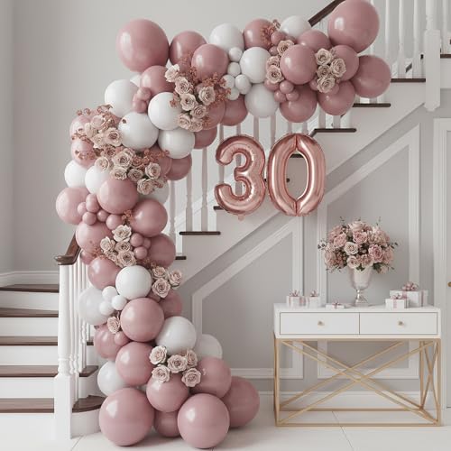 RUBFAC Dusty Pink Balloons 129pcs Different Sizes Pack of 18 12 10 5 Inch - color: Dusty Pink