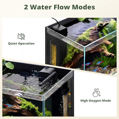 2.5 Gallon Small Fish Tank, Nano Aquarium with Ultra-Clear Glass, LED Light, Filter, Lid, Gravel and Rock, Desktop Beta Fish Aquarium Perfect for Shrimp, Snails or Live Plants