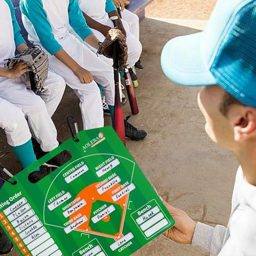 AOLEBA Baseball Lineup Board for Dugout,Dry Erase Magnetic Metal Baseball Clipboard for Coaches - style: Horizontal - Green with Handbag