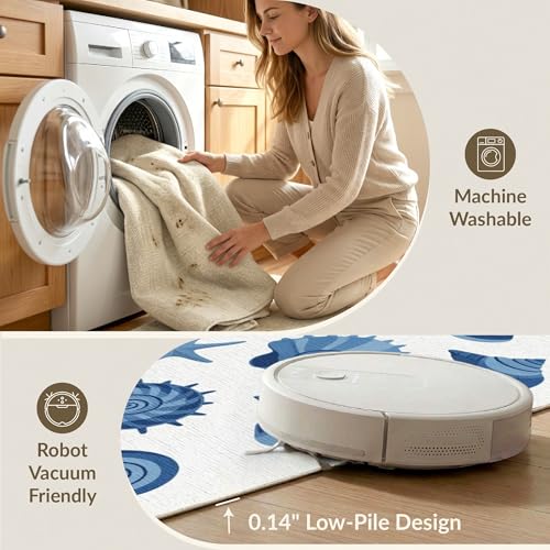 6'x9' Washable Graphic Seashell Area Rug, Blue Non-Shedding Pet Friendly Room Rug Foldable Easy Care Carpet for Queen Size Bedroom, Under Bed, Master Suite | Ref:1952585 - color: Blue/Pattern 50, size: 6' x 9' (Rectangular)