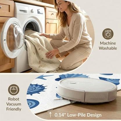 6'x9' Washable Graphic Seashell Area Rug, Blue Non-Shedding Pet Friendly Room Rug Foldable Easy Care Carpet for Queen Size Bedroom, Under Bed, Master Suite | Ref:1952585 - color: Blue/Pattern 50, size: 6' x 9' (Rectangular)