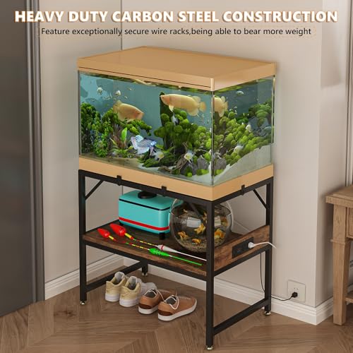 METYERRY Modern 15 Long Gallon Fish Tank Stand for Home Office, 2-Tier Aquarium Stand with Shelf for Storage, Fish Tank Table 24" x 12" x 21", Ideal for Breeder Tanks, and Reptile Terrariums, Rustic Brown