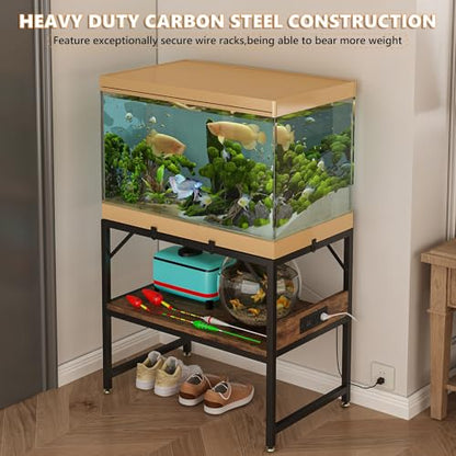 METYERRY Modern 15 Long Gallon Fish Tank Stand for Home Office, 2-Tier Aquarium Stand with Shelf for Storage, Fish Tank Table 24" x 12" x 21", Ideal for Breeder Tanks, and Reptile Terrariums, Rustic Brown