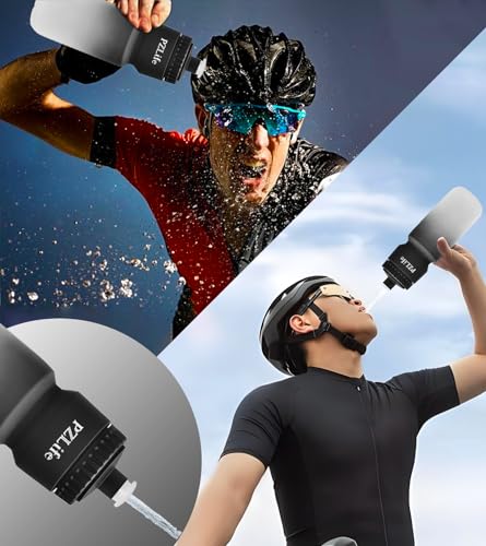 24oz Bike Water Bottle, Cycling Squeeze Water Bottle Leak Proof BPA Free with Capacity Scale w/Pull Top Lid, Reusable, for Bicycle,Gym, School - color: Black
