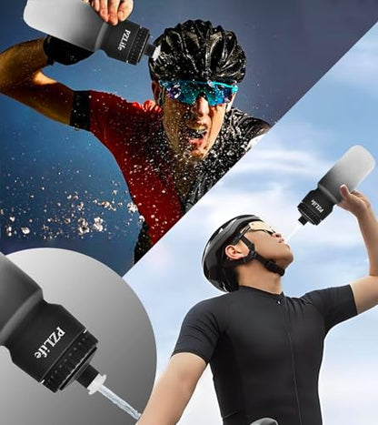 24oz Bike Water Bottle, Cycling Squeeze Water Bottle Leak Proof BPA Free with Capacity Scale w/Pull Top Lid, Reusable, for Bicycle,Gym, School - color: Black