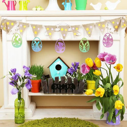 36피스 나무 부활절 장식품, 6가지 스타일 DIY 빈 미완성 나무 계란 컷아웃 장식품 공예 걸이 장식 행복한 부활절 할로윈 계란 토끼 나비 꽃 암탉 - color: 꽃. 토끼