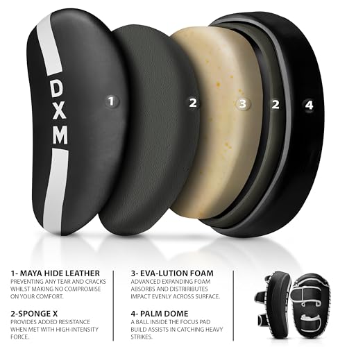 DXM SPORTS Muay Thai Pads Kickboxing Equipment Martial Arts Training Kick Pads for MMA, Taekwondo, Karate – Ideal for Kicks, Knees and Punches in Martial Arts Training (ONE PAD ONLY) - color: Black & White