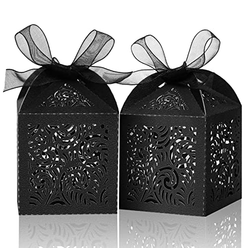 COTOPHER 100Pcs Laser Cut Favor Boxes, 2x2x3in Small Gift Box for Presents - color: Black, size: 100 Count (Pack of 1)