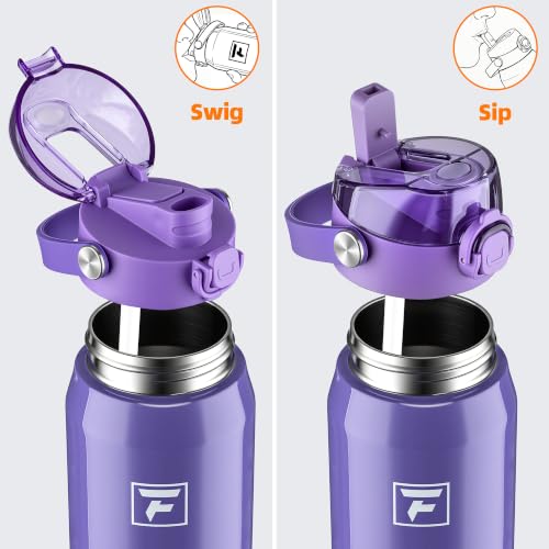 Fanhaw 710ml(24온스) 단열 스테인리스 스틸 물병, 2-in-1 빨대 및 처그 뚜껑, 누출 방지 넓은 입구 진공 병, 학교, 스포츠, 어린이, 청소년 및 성인용, 개학 필수품(라일락) - color: 라일락