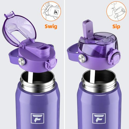 Fanhaw 710ml(24온스) 단열 스테인리스 스틸 물병, 2-in-1 빨대 및 처그 뚜껑, 누출 방지 넓은 입구 진공 병, 학교, 스포츠, 어린이, 청소년 및 성인용, 개학 필수품(라일락) - color: 라일락