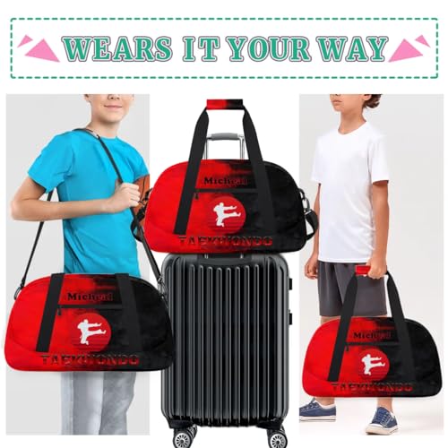 Personalized Martial Art Bag Duffel Bag for Girls, Custom Taekwondo Karate Bag Overnight Bags for Travel Weekender Practice Red Taekwondo - color: Option 10