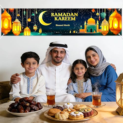 BlissYard Ramadan Eid Mubarak Party Backdrop Banner 78 X 12 Inch Muslim EID Mubarak Decoration Photo Booth Prop Photography Background Muslim Ramadan Kareem Eid Al Fitr Party Supplies