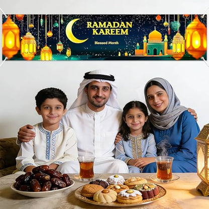 BlissYard Ramadan Eid Mubarak Party Backdrop Banner 78 X 12 Inch Muslim EID Mubarak Decoration Photo Booth Prop Photography Background Muslim Ramadan Kareem Eid Al Fitr Party Supplies