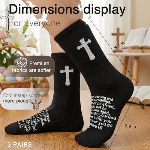3 Pairs Christian socks Prayer socks Birthday Gifts for Dad,Men Husband Grandp Fathers Day Christmas - color: Joshua 1:9 - Black