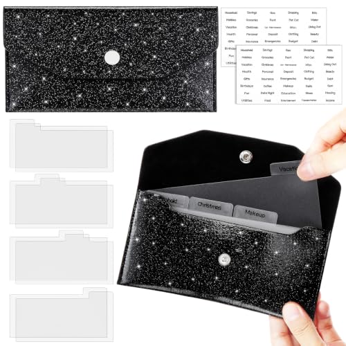 Frienda Cash Envelope Wallet Budget 8 Dividers, Black, Glitter - color: Black, style: Glitter