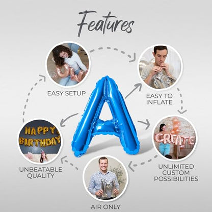 Letter Balloons - EID MUBARAK 16" Inch Alphabet Letters Foil Mylar Balloon Blessed Feast Festival Party Banner (Blue) - color: Blue