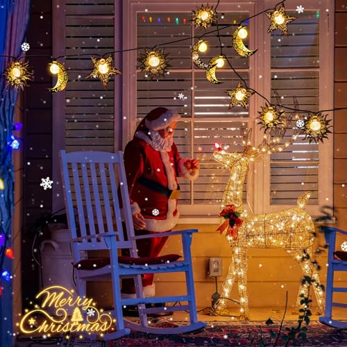 Beautyard Solar String Lights Outdoor Star Moon Sun 13Ft 153In Led Solar Powered Decorative Lights for Garden Patio Yard Trees Mothers Birthday Gifts Party (Warm White) (Star Moon Sun String Lights)