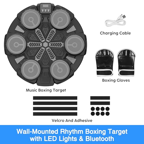 Music Boxing Machine Sport Toys for Kids and Adults,Wall Mounted Bluetooth Smart Punching Target,Training Pad Toy with Boxing Glove,Ideas Toys for Boys Girls Kids 3 4 5 6 7 8 9 10 11 12+ Years Old - color: Black M