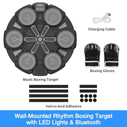 Music Boxing Machine Sport Toys for Kids and Adults,Wall Mounted Bluetooth Smart Punching Target,Training Pad Toy with Boxing Glove,Ideas Toys for Boys Girls Kids 3 4 5 6 7 8 9 10 11 12+ Years Old - color: Black M