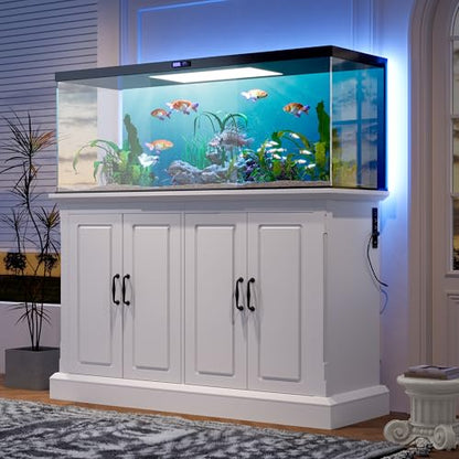 55-75 Gallon Fish Tank Stand with Power Outlet, Aquarium Stand with 4 Cabinets, Heavy Duty Reptile Tank Stand, Turtle Tank, Reptile Terrarium, White - color: White, size: 50x20x36.2 Inch