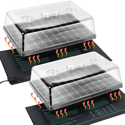 SOLIGT 2 Set 60-Cell Seed Starter Kit with Domes, Cell Trays and Heat Mats | Cloning, Propagation and Germination Station - size: 2 SET