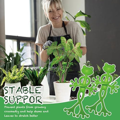 4 pcs Frog Plant Stand, Multipurpose Green Frog Plant Supports Steady Cartoon Plant Branches Tie Down, Frog Plant Holder for Potted Plants, Plant propagation buddy Cute Frog Flower Pot Hugger Plant Climbing Fixture Clips Perfect for Indoor Outdoor Garden