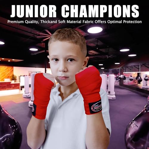 FARABI Kids Boxing Hand Wraps 100 Inches Long Junior Hand Wraps Boxing Hand Wraps Muay Thai Hand Wraps MMA Boxing Hand Wraps Men Boxing Hand Wraps Kids Boxing Hand Wraps Inner Gloves - color: Red