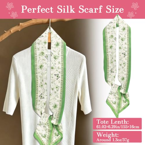 59" Hair Scarf for Women Silky Long Neck Head Scarves Purse Bag Scarfs for Handbag Satin Headscarf Gift 59" * 5.9” - color: 13-leaf Green Butterfly
