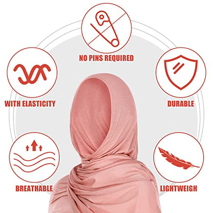 Vabean 4 Pcs Instant Hijab for Women Jersey Hijabs Pinless Ramadan Islamic Muslim Head Wraps Premium Head Scarf Shawl turban - color: Black, Dusty Rose, Vanilla, Gray