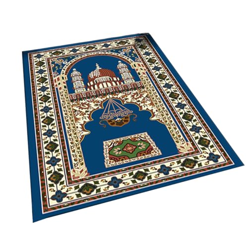 Muslim Prayer Rug Turkish Islamic Prayer Mat Thick Praying Carpet Janamaz Sajjadah Namaz Seccade Arabic Prayer Rug for Eid Ramadan - color: Blue-1