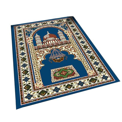 Muslim Prayer Rug Turkish Islamic Prayer Mat Thick Praying Carpet Janamaz Sajjadah Namaz Seccade Arabic Prayer Rug for Eid Ramadan - color: Blue-1