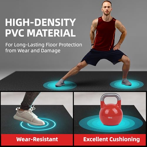 GymCope Extra Large Exercise Mat, 10'x6'/9'x6'/8'x6'/7'x5'/6'x4'(8mm) Thick Workout Mat for Home Gym & Garage Flooring, Shoe-Friendly, High-Density, MMA, HIIT, Weight Lifting, Cardio&Strength - color: 7'x5'x8mm-Black