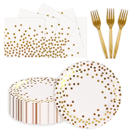 150PCS Paper Plates and Napkins Set, White and Gold Dot - color: White Gold Dot, size: 7inch-150pcs