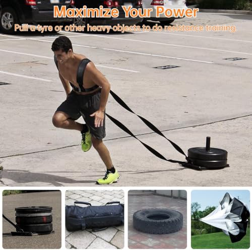 Resistance Drag Harness with Shoulder Padding and Pulling Belt, Football Running Trainer, Speed Sled Workout Kit, Tire Pull Equipment for Athletes