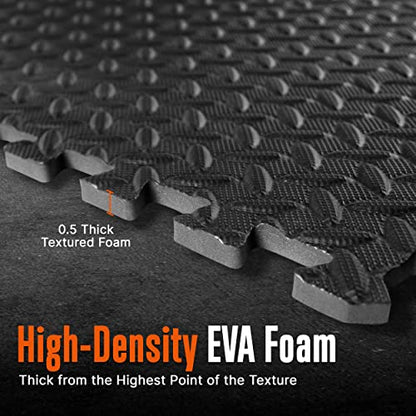 SQUATZ 6-Piece Puzzle Exercise Mat Tiles, EVA Foam Interlocking Black Gym Floor Tiles for Home Workout, Thick Protective Cushion for Equipment, Water Resistant, Reduces Noise, Easy Clean, 24"x24" each