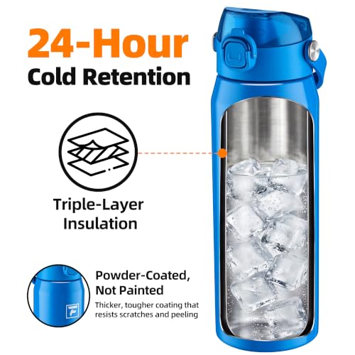 Fanhaw 24 oz Insulated Stainless Steel Water Bottle with 2-in-1 Straw& Chug Lid, Leakproof Wide Mouth Vacuum Bottle for School, Sports, Kids, Teens& Adults, Back to School Essentials (Sky Blue) - color: Sky Blue