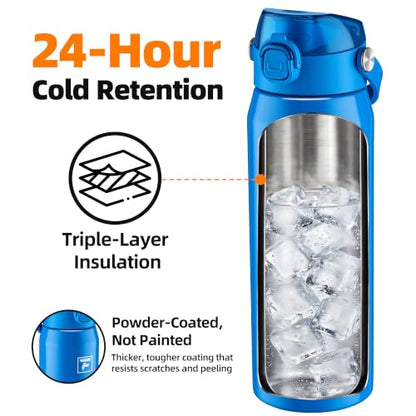 Fanhaw 24 oz Insulated Stainless Steel Water Bottle with 2-in-1 Straw& Chug Lid, Leakproof Wide Mouth Vacuum Bottle for School, Sports, Kids, Teens& Adults, Back to School Essentials (Sky Blue) - color: Sky Blue