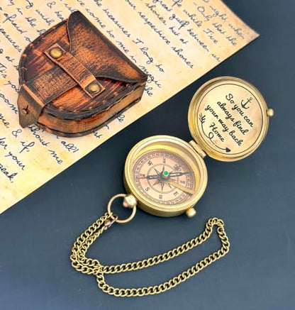 Brass Compass - So You can Always find Your Way Back Home - Engraved Compass - Personalized Compass - Anniversary Mens Gift - Graduation Gift - Gift for Boys/Mens