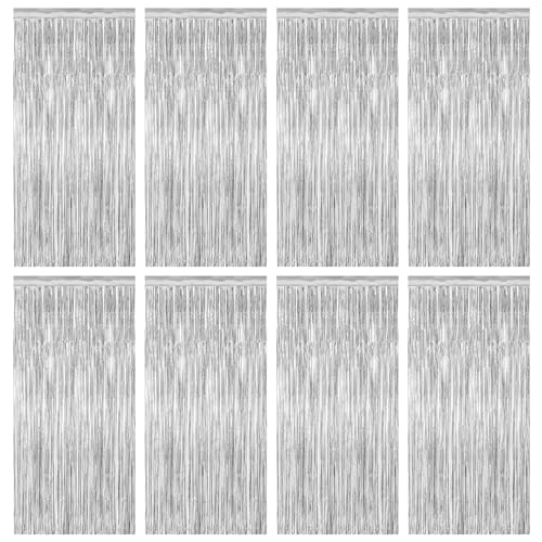 8 Pack Silver Backdrop, 3.28 FT x 7.05 FT Birthday Backdrop, Metallic Silver Tinsel Curtain Disco Party Streamer, Bachelorette Party Decorations Birthday Photo Booth Props - color: Silver, size: 8 PCS