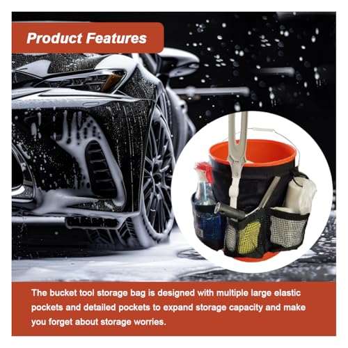 5 Gallon Bucket Tool Organizer Bag, Multi-Purpose Car Bucket Wash Tool with Mesh Storage Pockets, Universal Vehicle Cleaning Supplies Accessories for Home, Gardening, Fishing