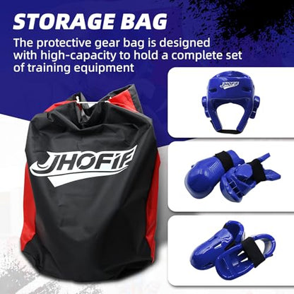 Martial Arts Karate Protective Sparring Gear Package Deal/Gift Adjustable Adult & Youth Headgear, Gloves & Kicks for MMA, Taekwondo, Boxing Training - color: Blue, size: Medium