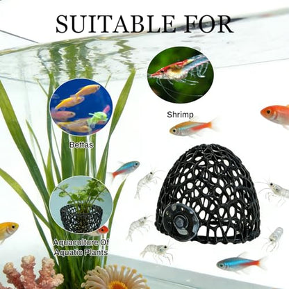 Shrimp Cave with Suction Cup | Stable Resting Hiding Place for Cherry & Dwarf Shrimp, Guppy, Small Fish (black) - color: black