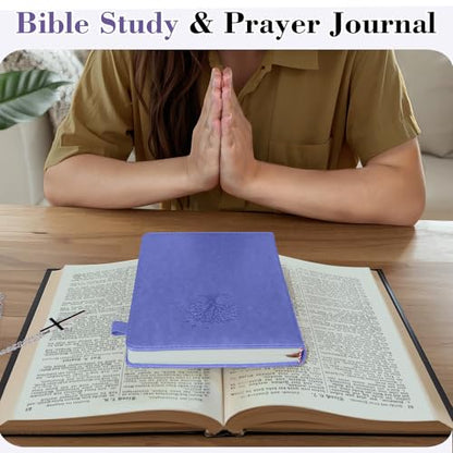 Leather Bible Study Journal Scripture Notebook - Christian Note Taking Kit with Guided Prompts - Inspirational Religious Gifts - Faith Based Stationery Supplies for Church Notes (Lavender) - color: Lavender