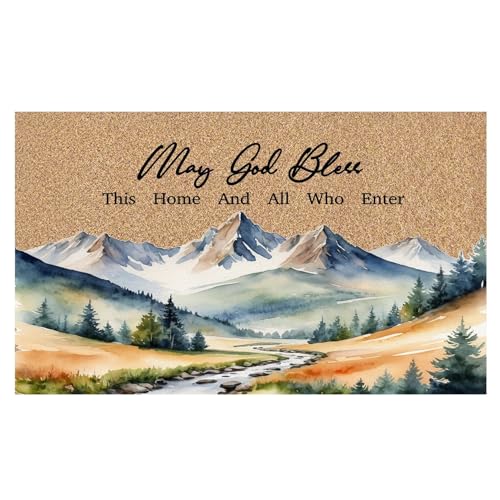 Christian Welcome Door Mat, Religious Bible Verse Mountain Landscape Decorative Artificial Coco Coir Doormat for Indoor Outdoor Porch Front Door Entrance Outside, 17x30 in - color: Bible 4