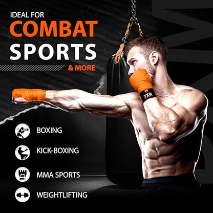 DXM SPORTS Boxing Hand Wraps Inner Gloves - 180 Inch Elasticated Thumb Loop Bandages - Kickboxing MMA Muay Thai Kickboxing Martial Arts Punching Training for Men Women - color: Orange