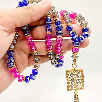 Real Multi Color Crystal Islamic Prayer Beads Allah, Mohammad, Natural Stone 99 Beads, Tasbih, Misbaha, Tasbeeh, Rosary, Sibha, Tasbih 99, Tasbih