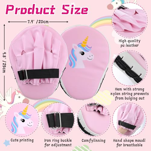 Boxing Gloves and Punching Mitts Set 4oz Gloves Boxing Pads Kids Youth Sparring Gear Training Equipment for Taekwondo Kick Karate Muay Thai MMA Martial Art - style: Pink Unicorn